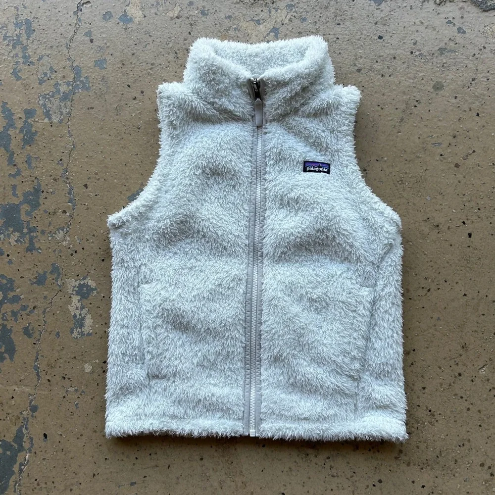 Patagonia Girls Fleece Vest White Cream Full Zip Size Large 12
